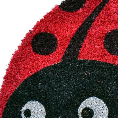 18" X 30" Black and Red Coir Ladybug Outdoor Semi Circle Door Mat