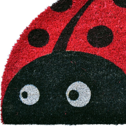 18" X 30" Black and Red Coir Ladybug Outdoor Semi Circle Door Mat