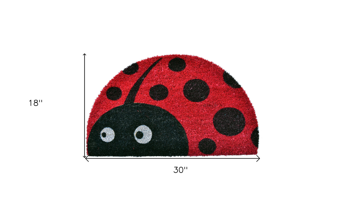 18" X 30" Black and Red Coir Ladybug Outdoor Semi Circle Door Mat