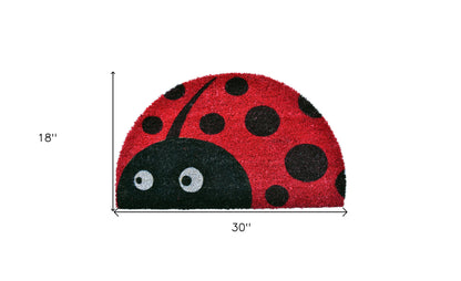 18" X 30" Black and Red Coir Ladybug Outdoor Semi Circle Door Mat