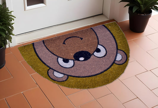 18" X 30" Brown Coir Bear Outdoor Semi Circle Fall Door Mat