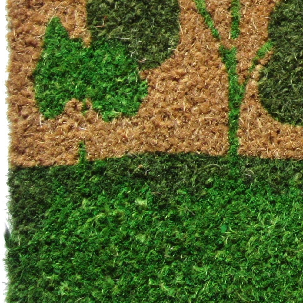 18" X 30" Beige and Green Coir Trees Welcome Outdoor Door Mat