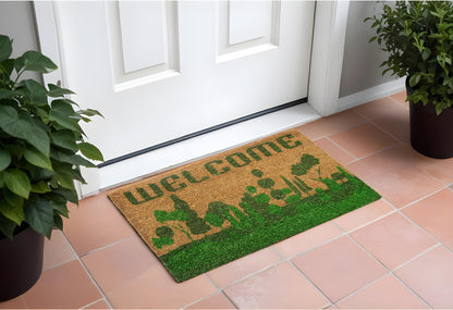 18" X 30" Beige and Green Coir Trees Welcome Outdoor Door Mat