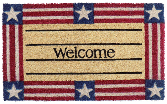 18" X 30" Red White And Blue Coir Patriotic Welcome Outdoor Door Mat