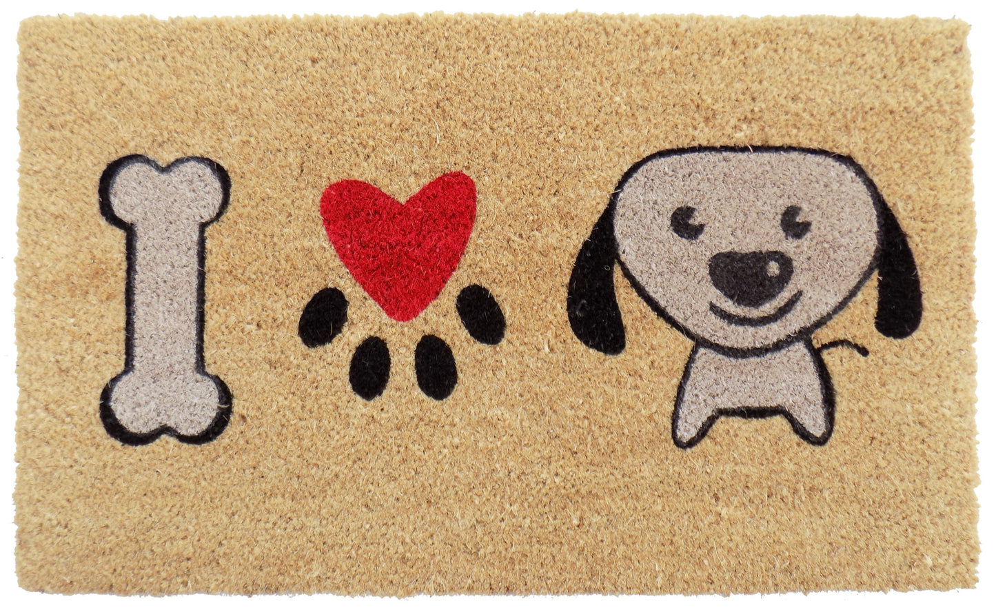 18" X 30" Beige and Black Coir Dog Outdoor Door Mat