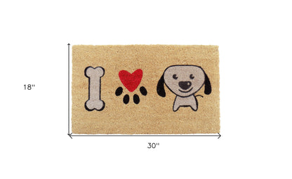 18" X 30" Beige and Black Coir Dog Outdoor Door Mat