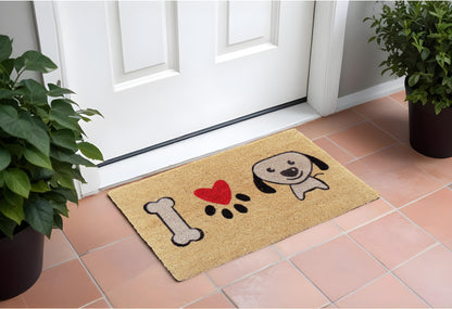 18" X 30" Beige and Black Coir Dog Outdoor Door Mat