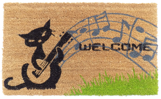 18" X 30" Brown and Black Coir Cat Welcome Outdoor Door Mat