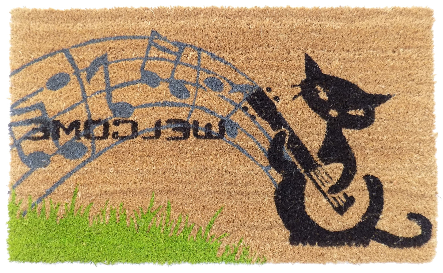 18" X 30" Brown and Black Coir Cat Welcome Outdoor Door Mat