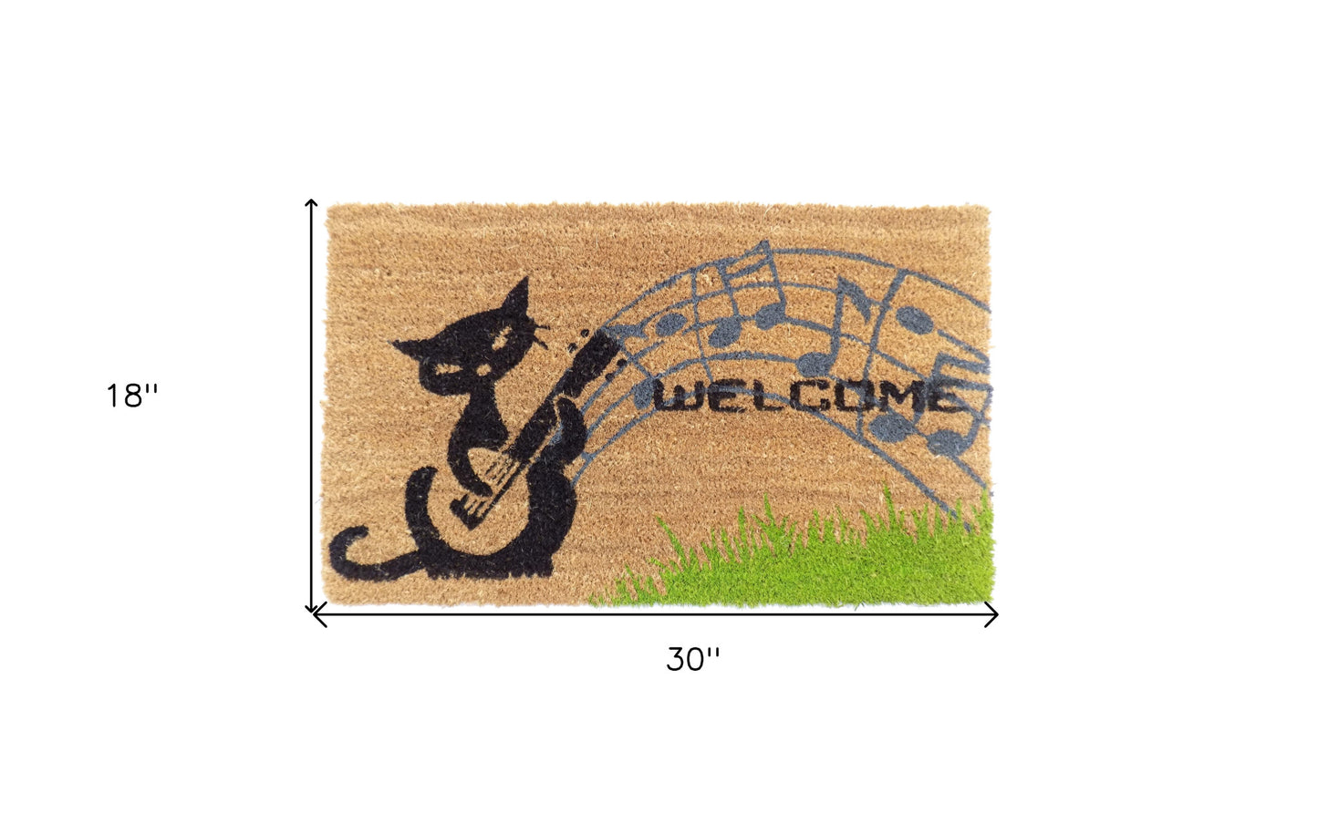 18" X 30" Brown and Black Coir Cat Welcome Outdoor Door Mat