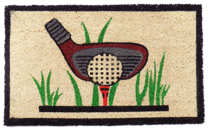 18" X 30" Brown and Black Coir Golf Outdoor Door Mat