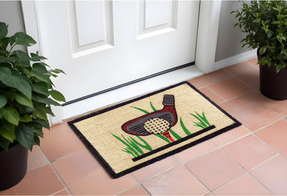 18" X 30" Brown and Black Coir Golf Outdoor Door Mat