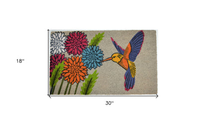 18" X 30" Brown and Blue Coir Floral Outdoor Door Mat