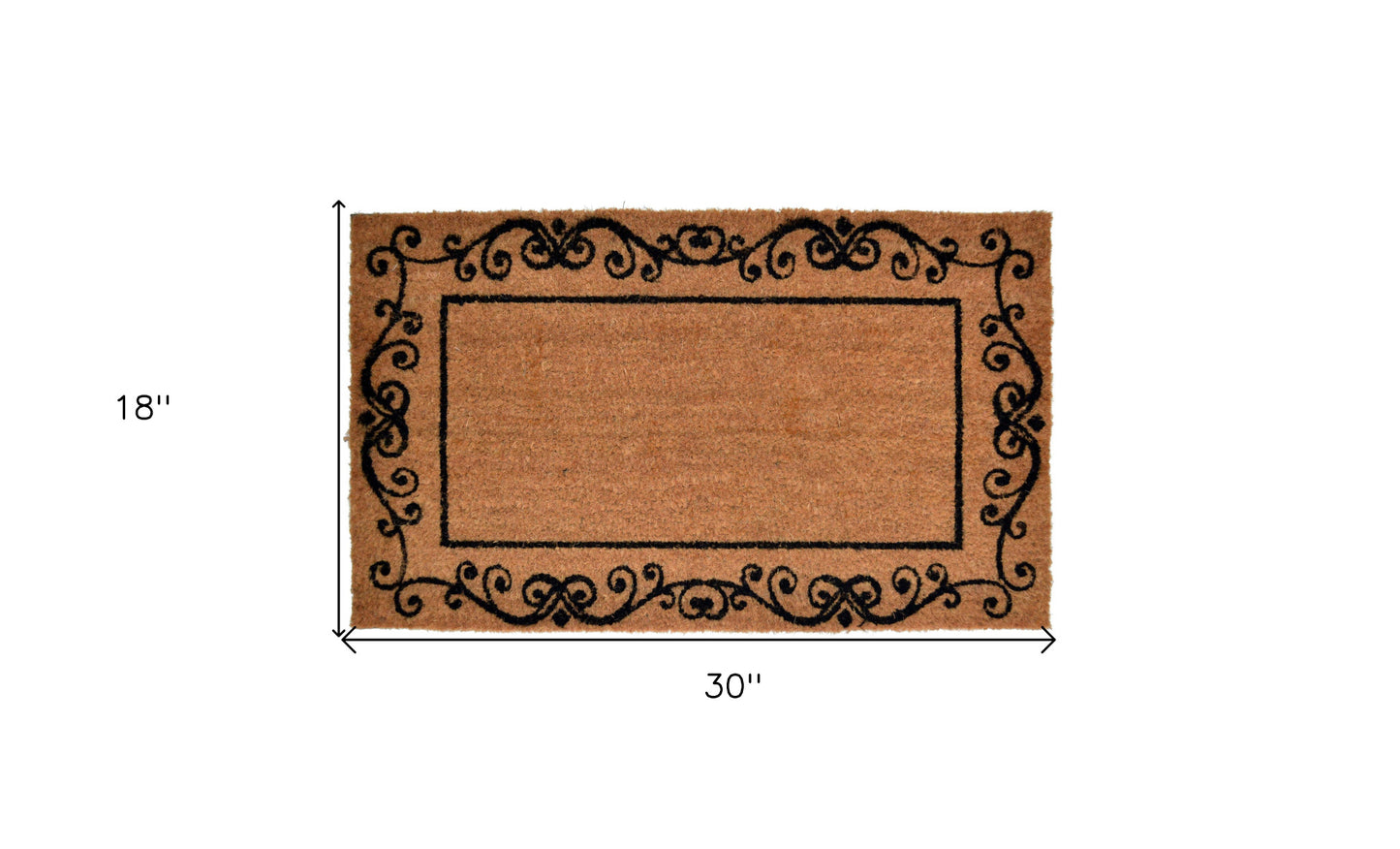 18" X 30" Brown and Black Coir Scrollwork Outdoor Door Mat