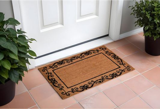 18" X 30" Brown and Black Coir Scrollwork Outdoor Door Mat