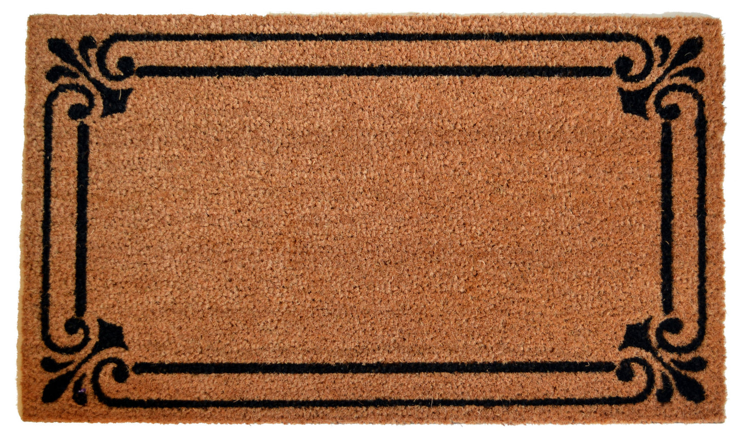 18" X 30" Brown and Black Coir Scrollwork Outdoor Door Mat