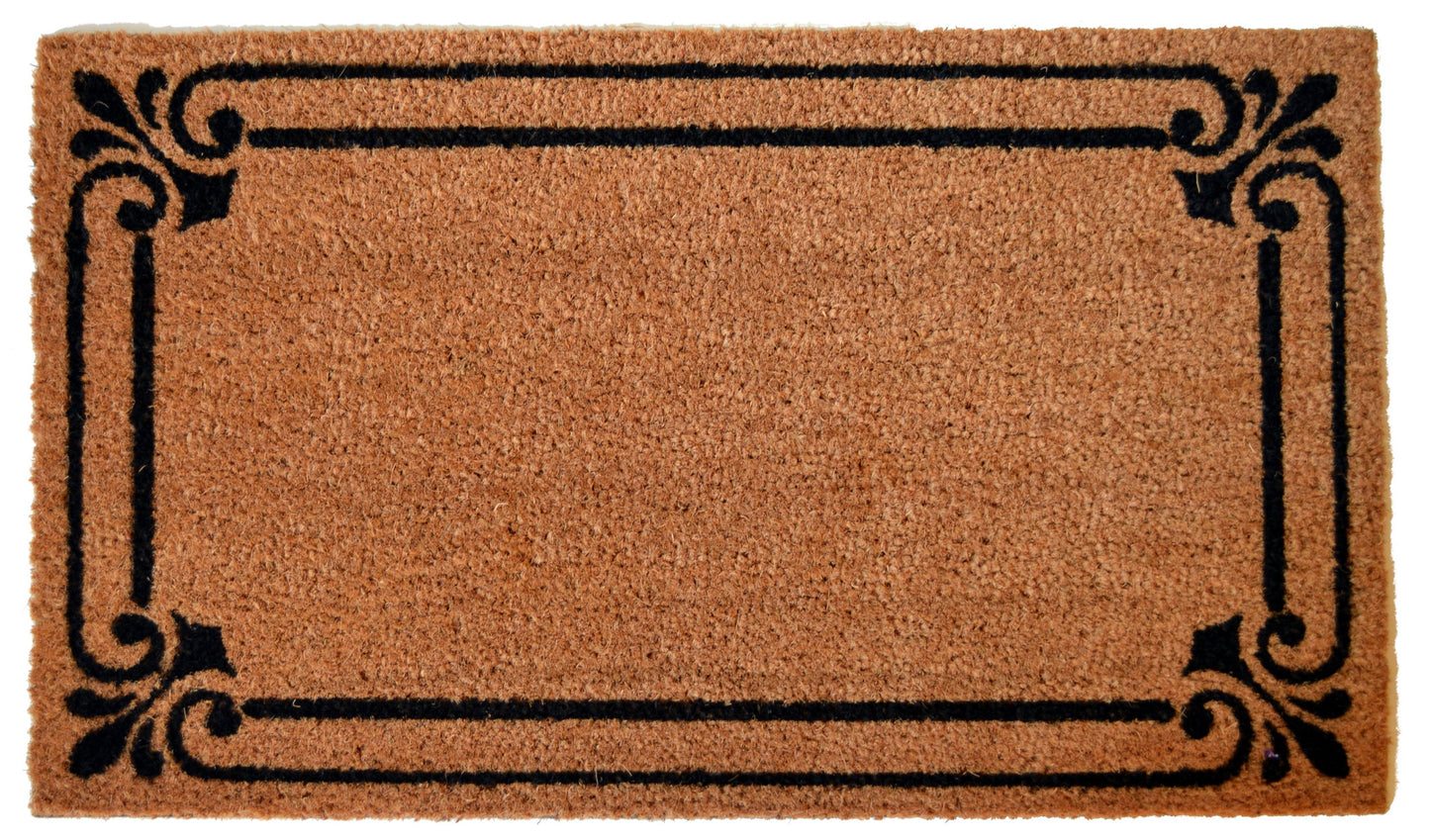 18" X 30" Brown and Black Coir Scrollwork Outdoor Door Mat