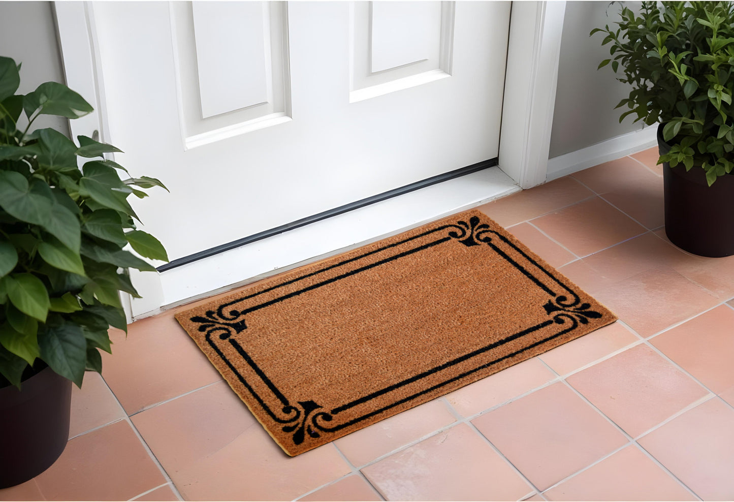 18" X 30" Brown and Black Coir Scrollwork Outdoor Door Mat