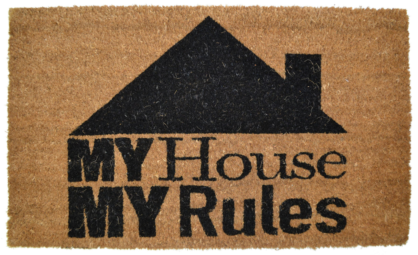 18" X 30" Brown and Black Coir My House My Rules Outdoor Door Mat