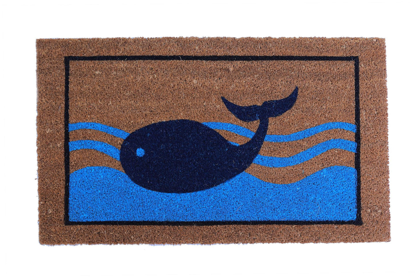 18" X 30" Brown Blue And Red Coir Whale Outdoor Door Mat