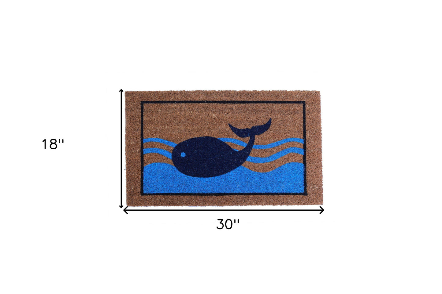 18" X 30" Brown Blue And Red Coir Whale Outdoor Door Mat