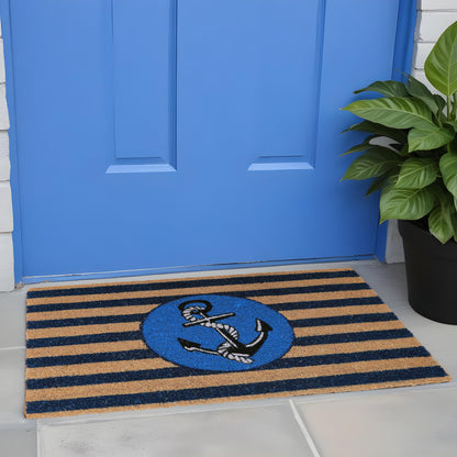 18" X 30" Brown and Blue Coir Anchor Outdoor Door Mat