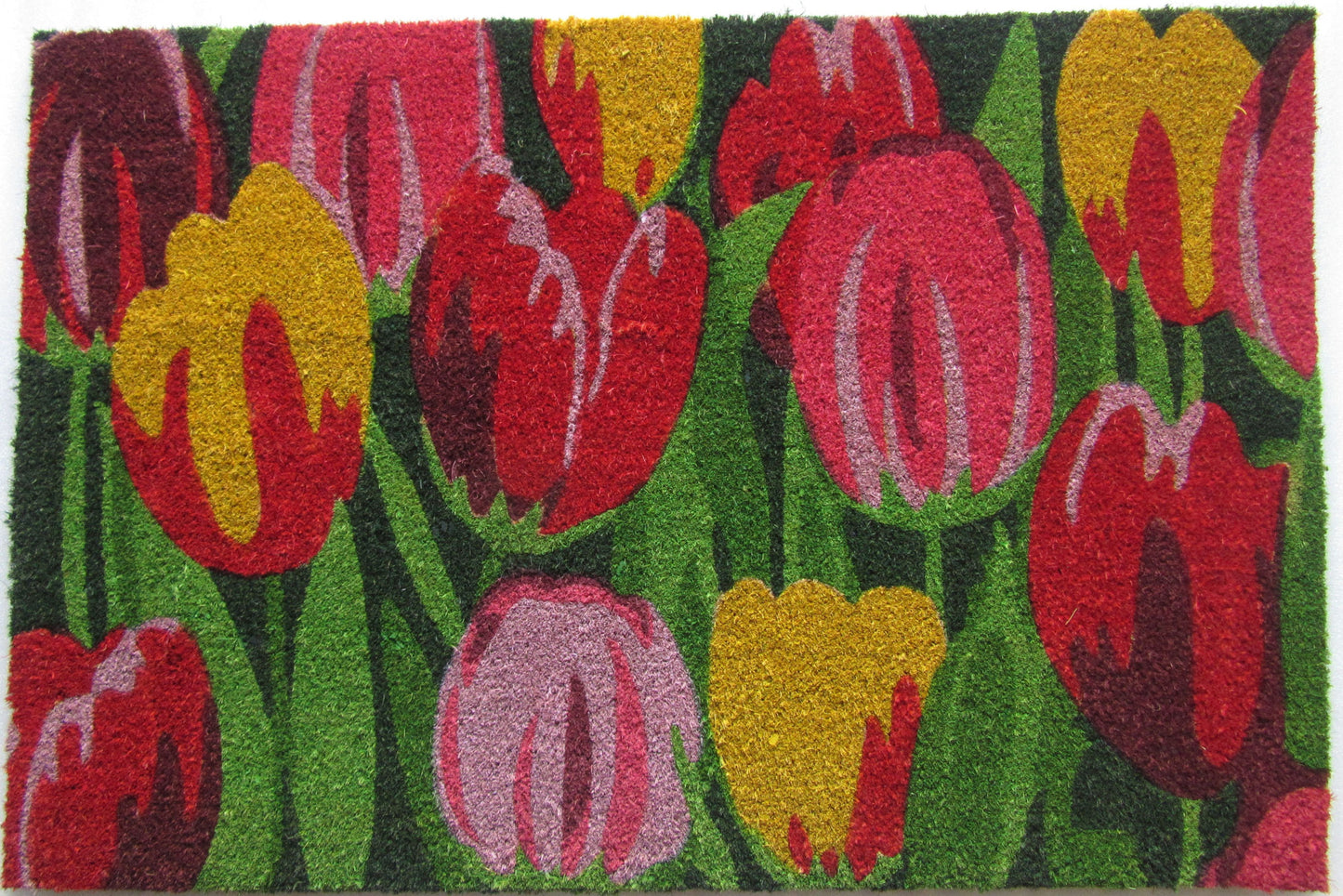 24" X 36" Red and Green Coir Floral Outdoor Spring Door Mat