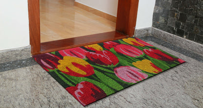 24" X 36" Red and Green Coir Floral Outdoor Spring Door Mat