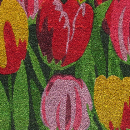 24" X 36" Red and Green Coir Floral Outdoor Spring Door Mat