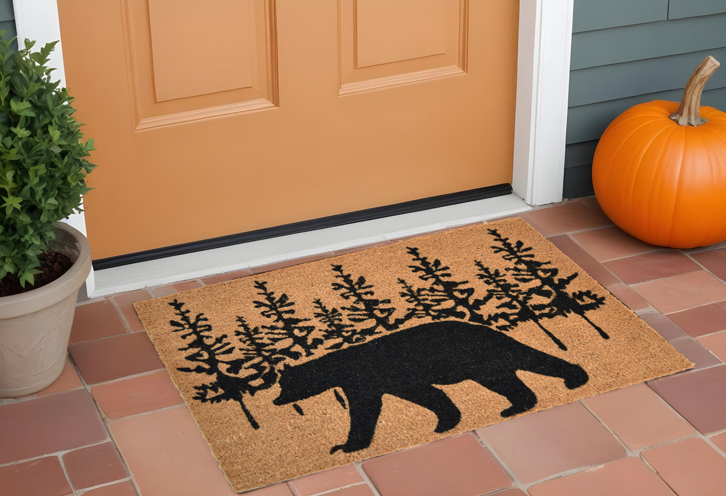 18" X 30" Brown and Black Coir Bear Outdoor Fall Door Mat