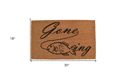 18" X 30" Brown and Black Coir Fish Outdoor Door Mat