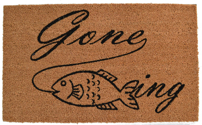 18" X 30" Brown and Black Coir Fish Outdoor Door Mat