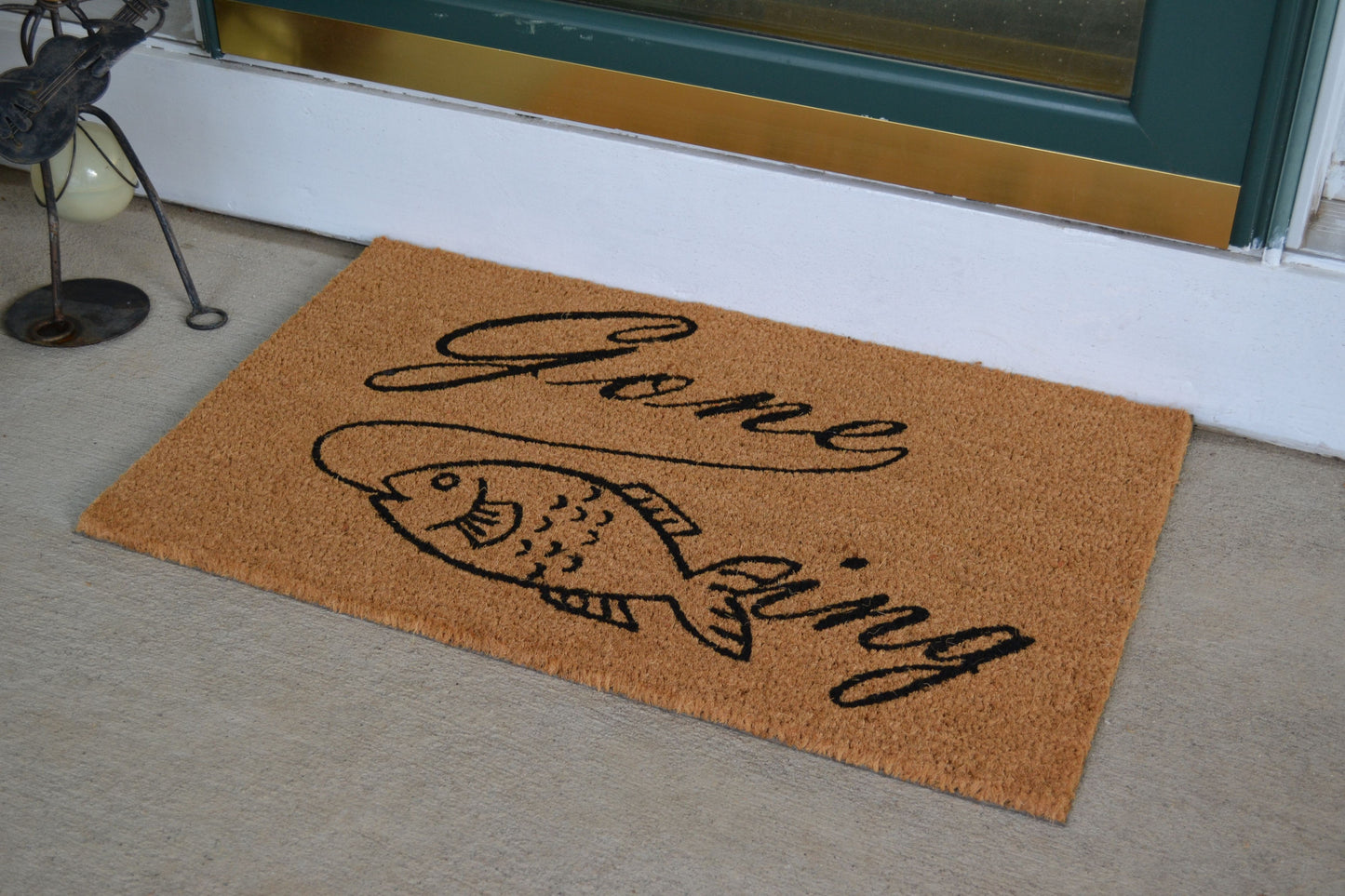 18" X 30" Brown and Black Coir Fish Outdoor Door Mat