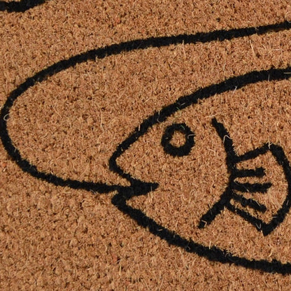 18" X 30" Brown and Black Coir Fish Outdoor Door Mat