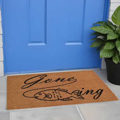 18" X 30" Brown and Black Coir Fish Outdoor Door Mat