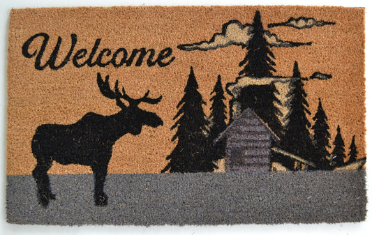 18" X 30" Brown and Black Coir Woodland Welcome Outdoor Door Mat