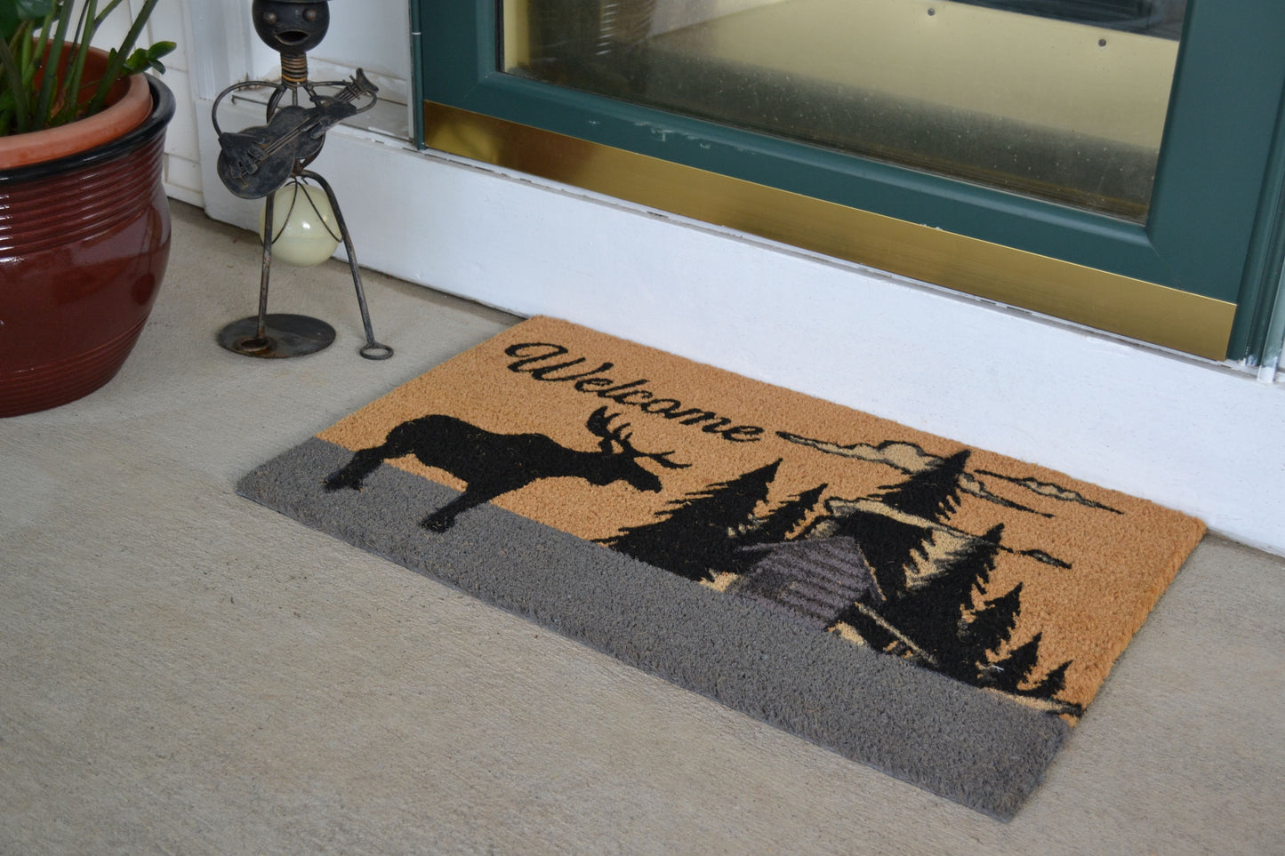 18" X 30" Brown and Black Coir Woodland Welcome Outdoor Door Mat