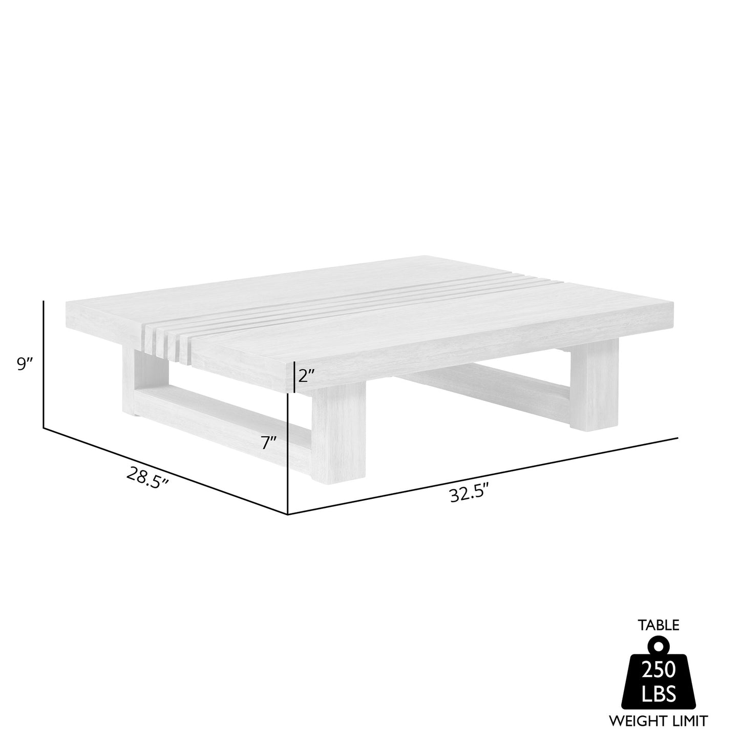 33" Gray Solid Wood Outdoor Coffee Table