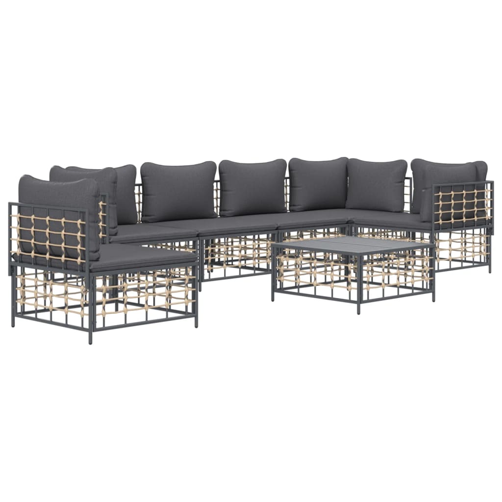 7 Piece Patio Lounge Set with Cushions Anthracite Poly Rattan