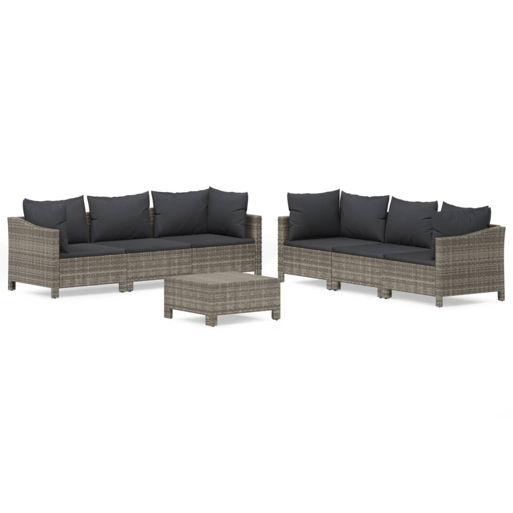 7 Piece Patio Lounge Set with Cushions Gray Poly Rattan