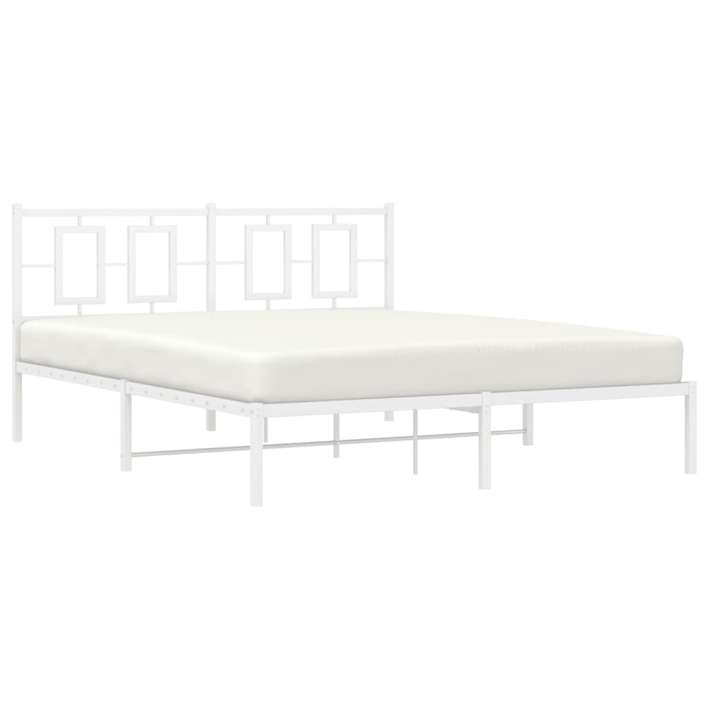 Metal Bed Frame without Mattress with Headboard White 59.1"x78.7"