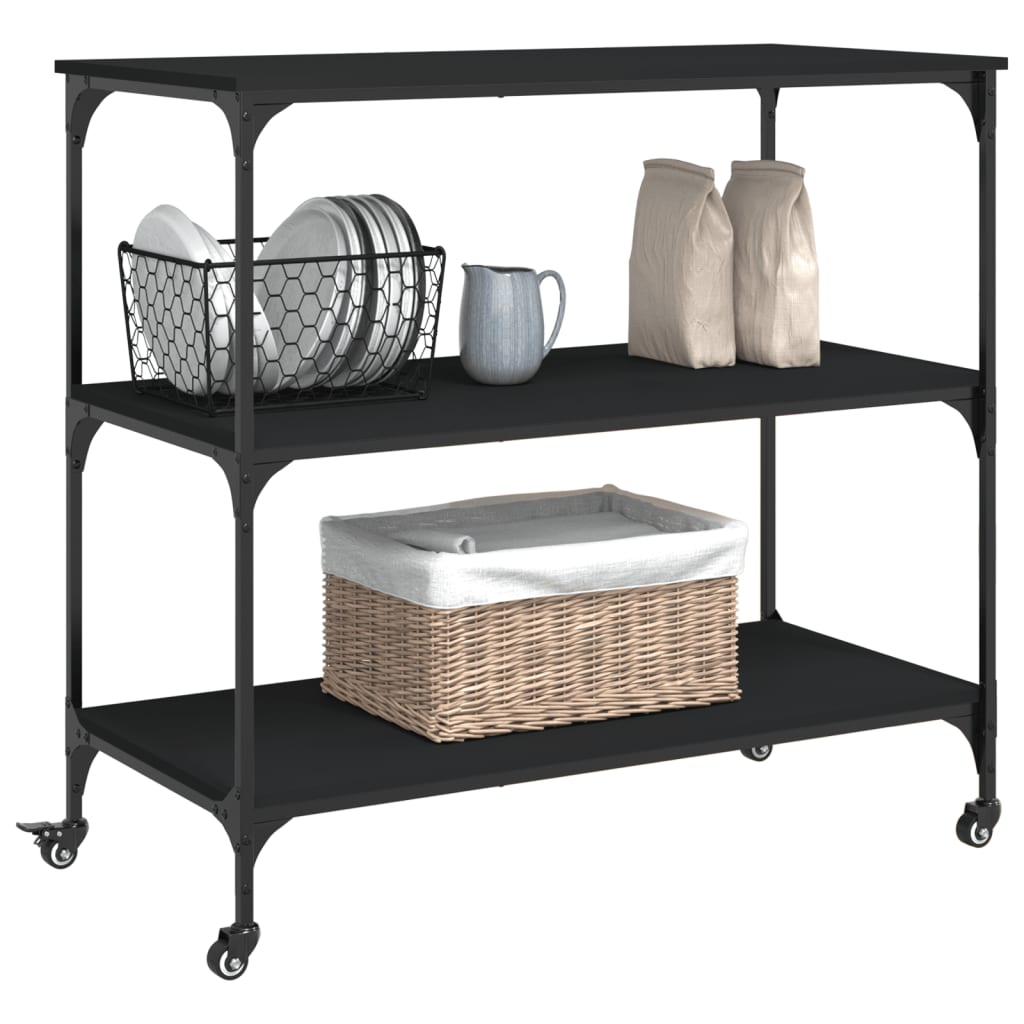 Kitchen Trolley Black 40.2"x19.7"x37.4" Engineered Wood