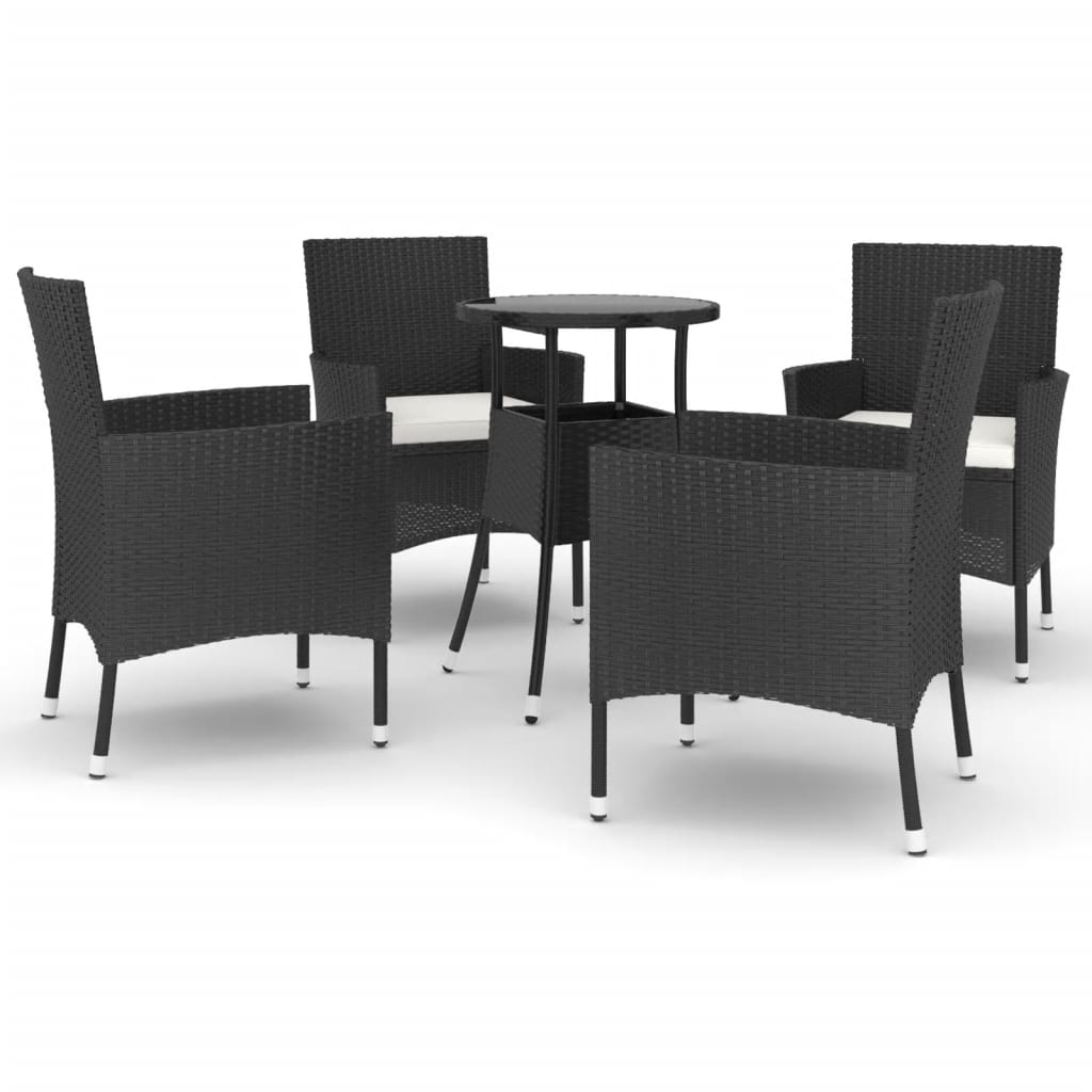 5 Piece Patio Bistro Set with Cushions Black Poly Rattan