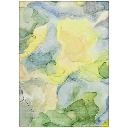 5' X 8' Yellow Abstract Washable Non Skid Indoor Outdoor Area Rug