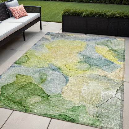 5' X 8' Yellow Abstract Washable Non Skid Indoor Outdoor Area Rug