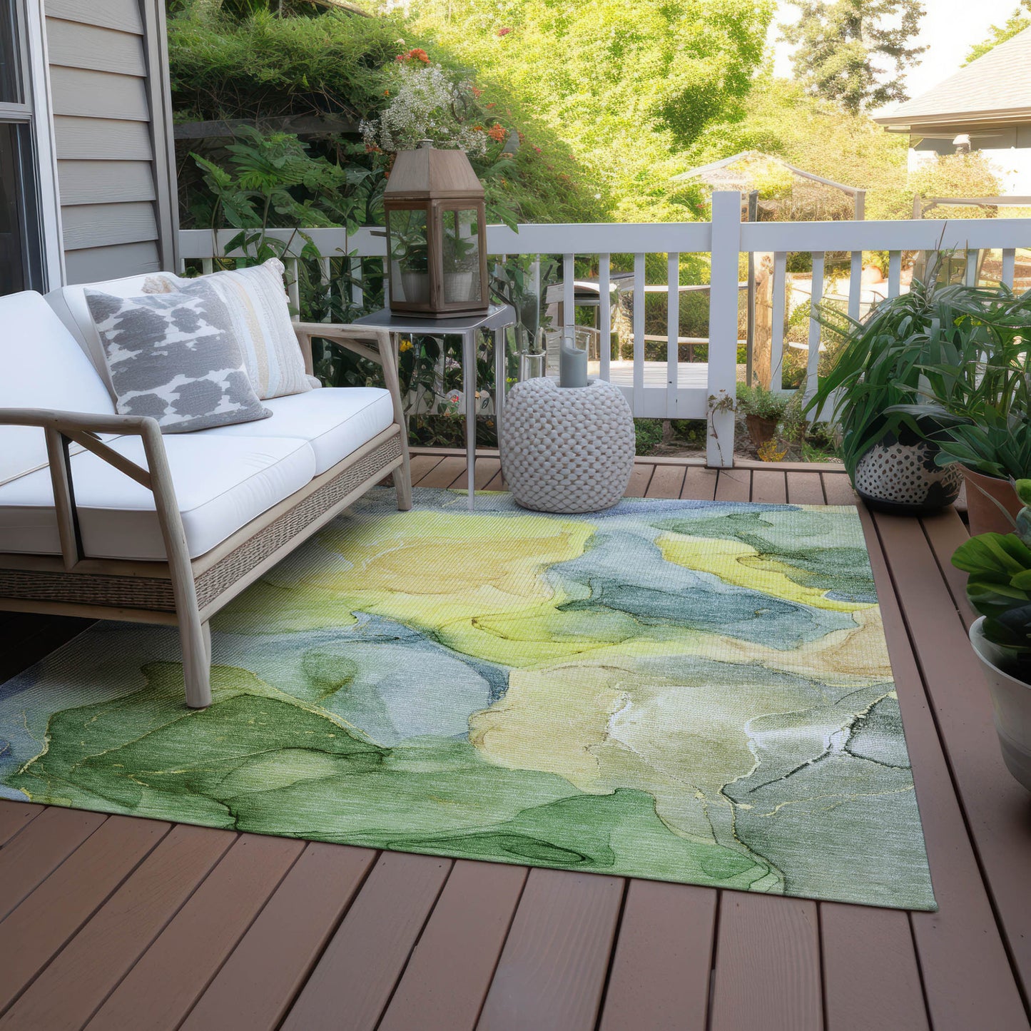 5' X 8' Yellow Abstract Washable Non Skid Indoor Outdoor Area Rug