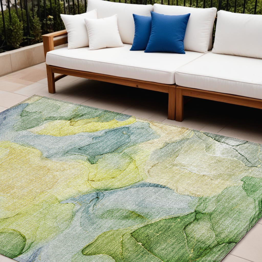 5' X 8' Yellow Abstract Washable Non Skid Indoor Outdoor Area Rug