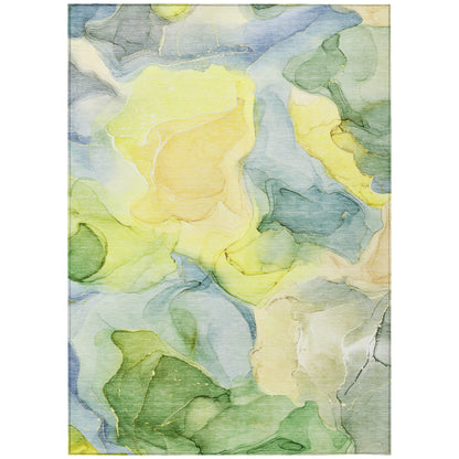 5' X 8' Yellow Abstract Washable Non Skid Indoor Outdoor Area Rug