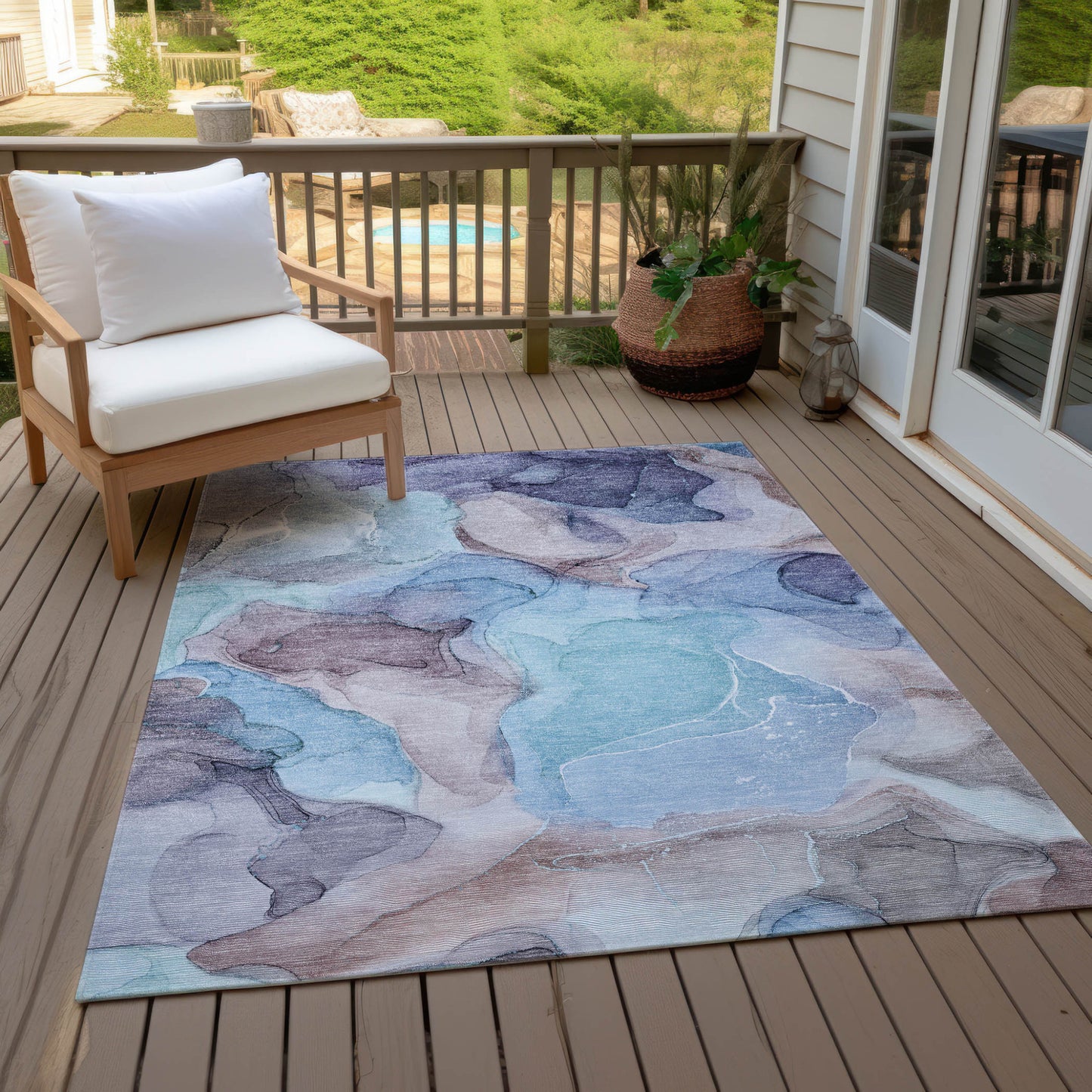 5' X 8' Yellow Abstract Washable Non Skid Indoor Outdoor Area Rug