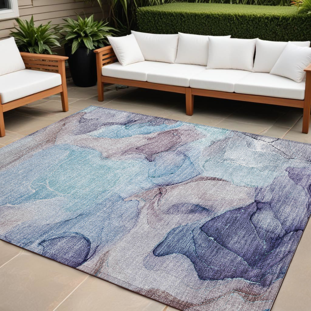 5' X 8' Yellow Abstract Washable Non Skid Indoor Outdoor Area Rug